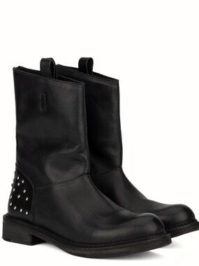 Vintage Foundry Co. Women's Stacy Mid Calf Boots Black Leather Studded size 7